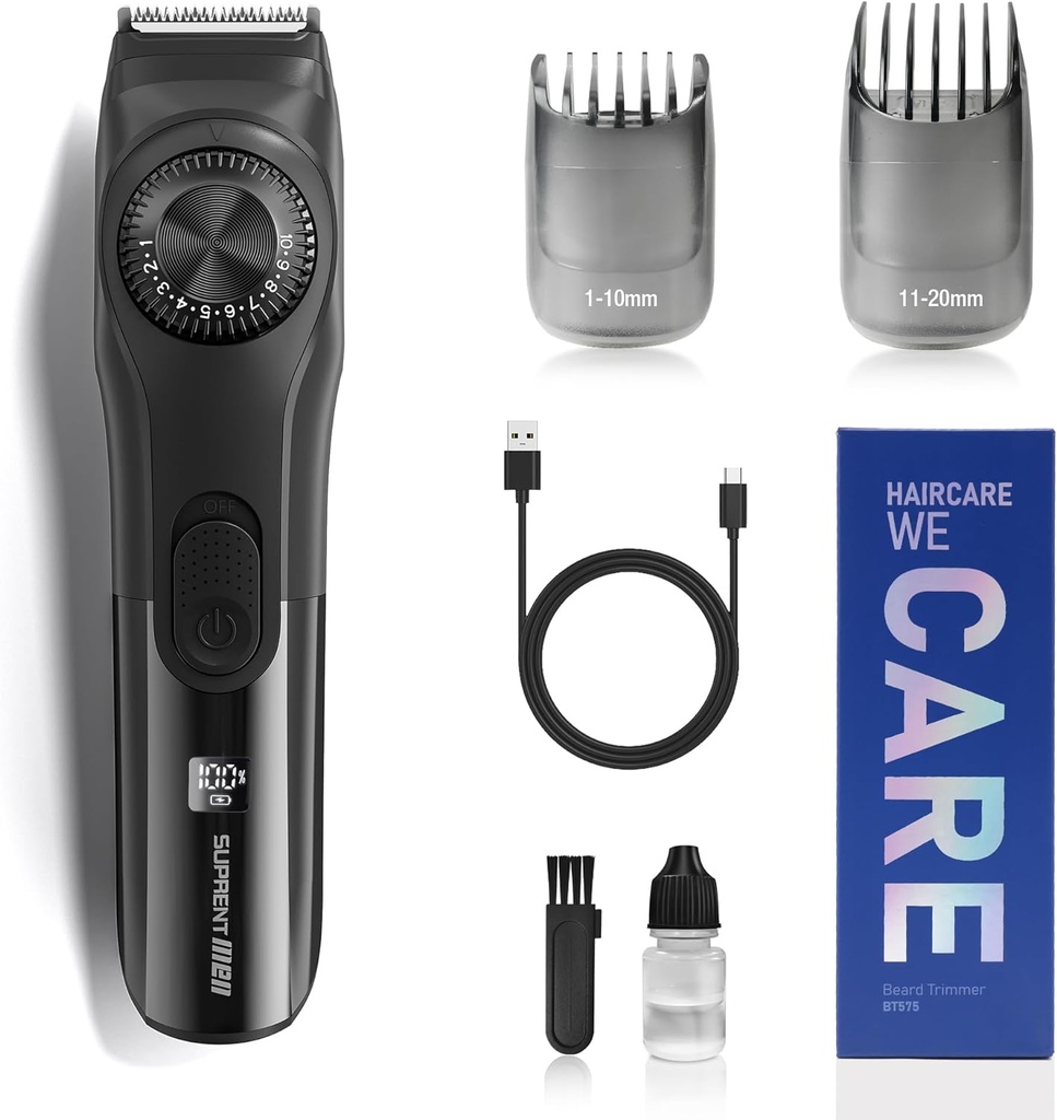 SUPRENT nastaviteľné Bradavice Trimmer pre mužov, bezdrôtový elektrický bradavice Trimmer s presným dial, USB dobíjateľné 19 dĺžka nastavenia fúzy Trimmer pre mužov darčeky (čierna)