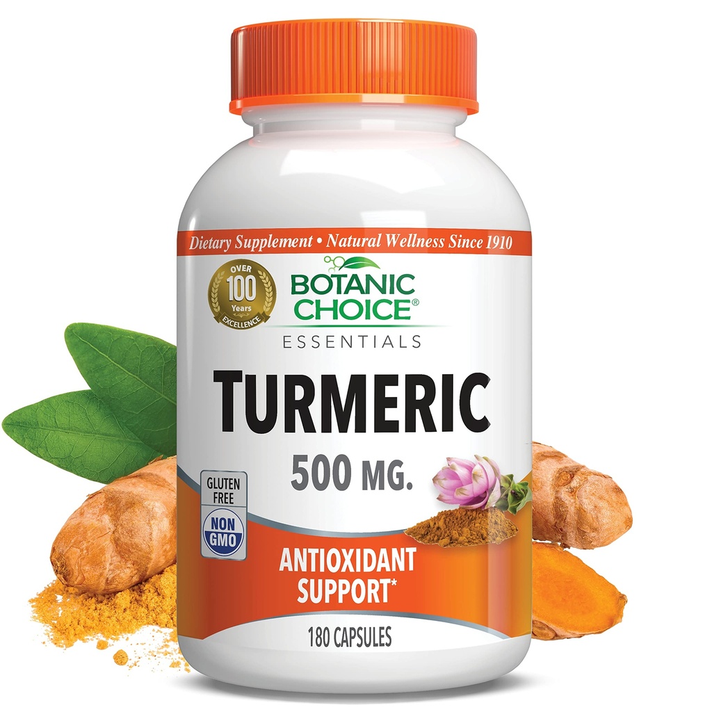 Botanic Choice Premium Turmeric Antioxidant Support - Joint Health Supplement for Adults - 180 Vege Kapsule (500 mg každý)