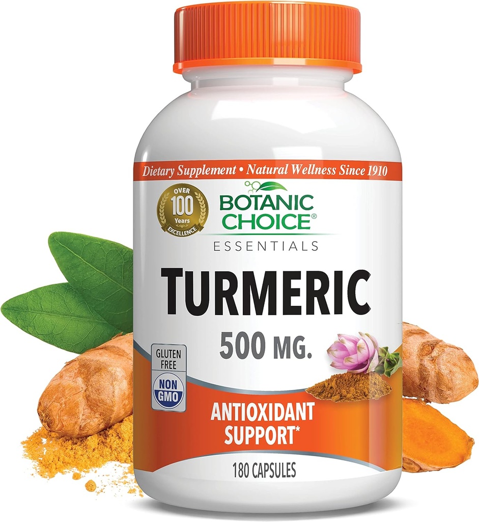 Botanic Choice Premium Turmeric Antioxidant Support - Joint Health Supplement for Adults - 180 Vege Kapsule (500 mg každý)