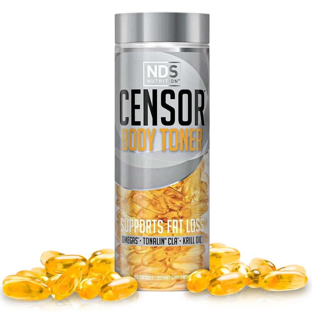 Cenzor NDS Nutrition Fat Loss and Body Toner with CLA, Fish Oil, Požltový a Omega 3-6-9 Blend - Dietary Supplement for Improved Energy, Metabolizmus and Health - 180 Softgels