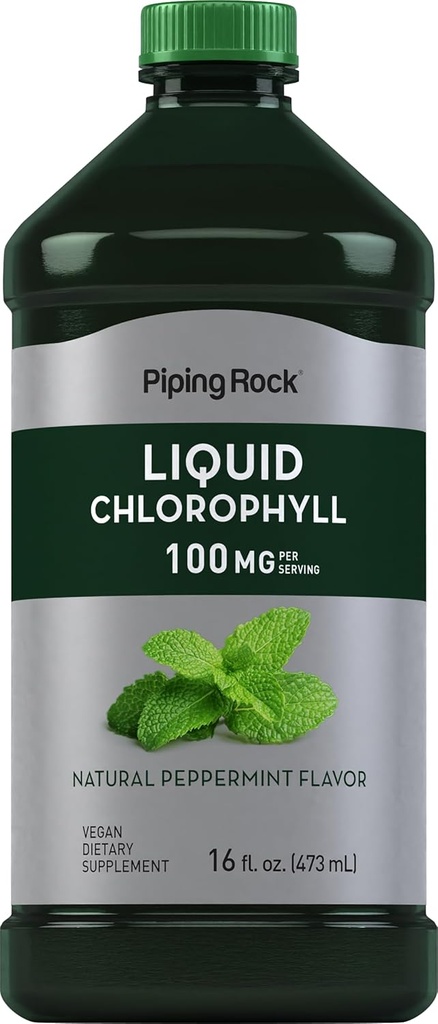 Piping Rock Liquid Chlorophyll 100mg | 16 oz | Mint Flavor | for Women & Men | Vegan, Non-GMO, and Gluten Free Formula