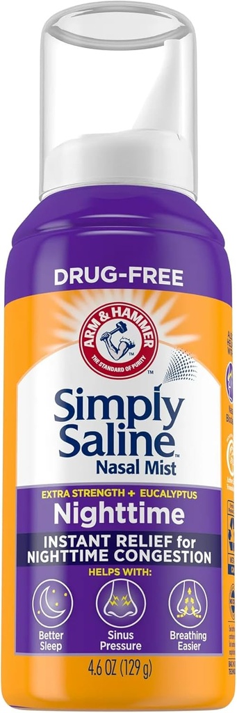 Jednoducho Saline Plus Nighttime Formula nosal hmla, Eukalyptus, Extra sila, 4.6 fl oz - 2ks