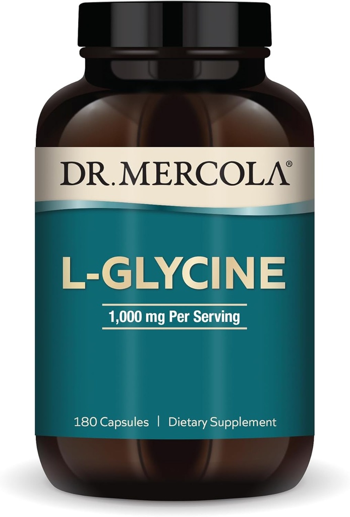 Dr. Mercola L-Glycine - Aids Production of Glutatión & Collagen - Supports Heart, Brain, Digestion, Metabolic & Immune Health - Non-GMO, Gluten-Free & Soy-Free - 180 Capsules (90 Servings)