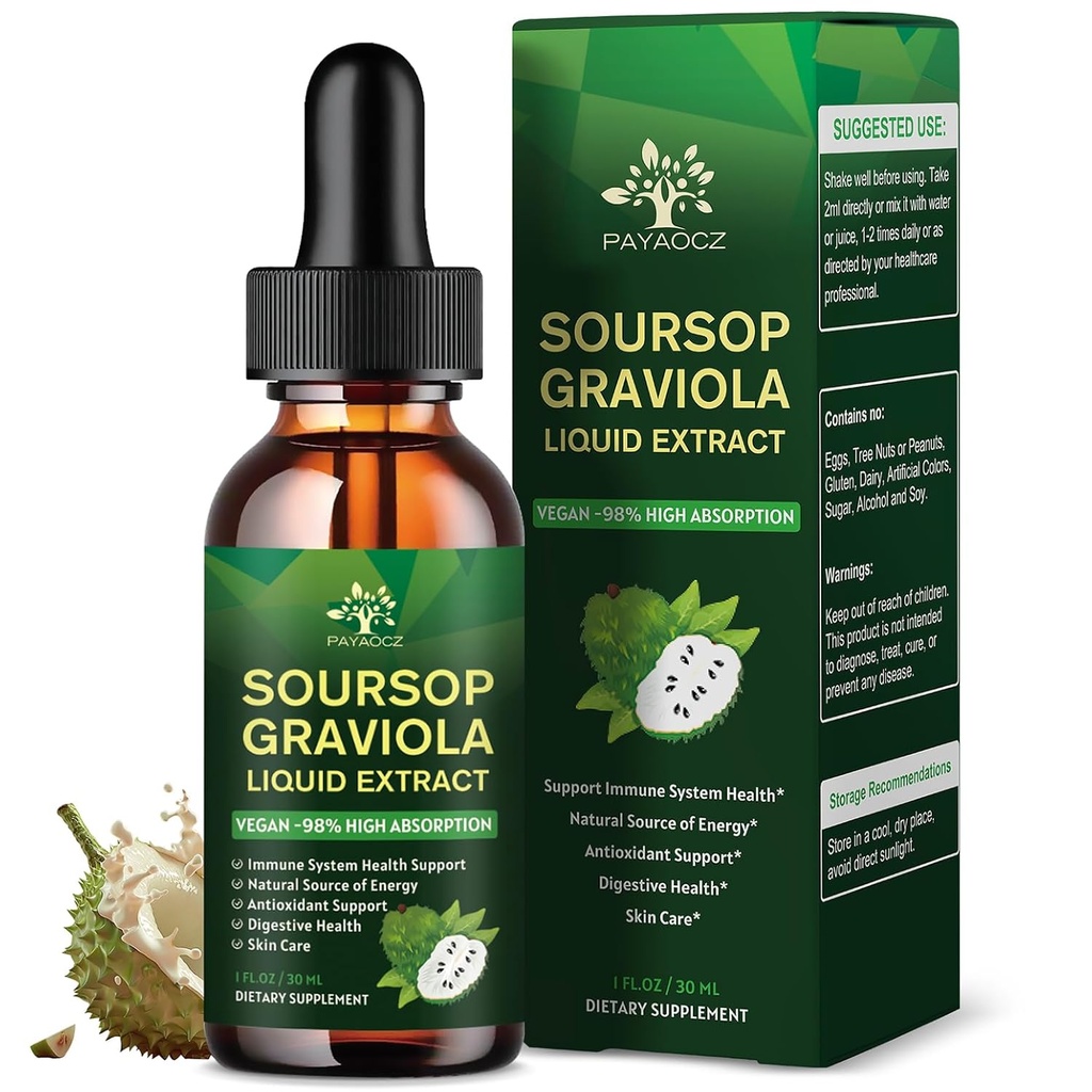 (1 balenie) Soursop Liquid Drops Plus Sea Moss Extract, Graviola bitters Liquid Extract for Cell Support & Regeneration, Immune Boost, Pečeň and Sleep, Soursop Oil Herbal Goodness, 1 Fl Oz