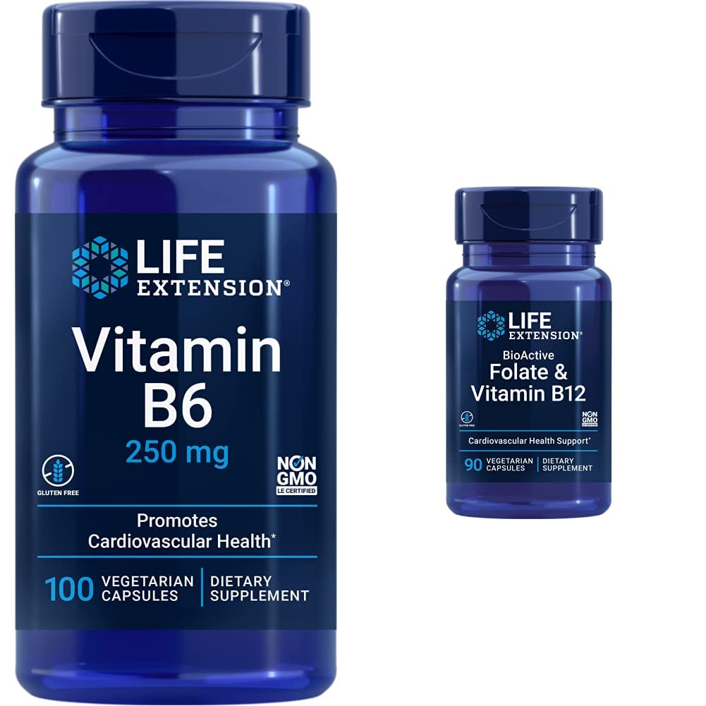 predĺženie života vitamín B6 250 mg, 100 vegetariánskych kapsúl a folát a vitamín B12, vegetariánske kapsuly, biele, 90