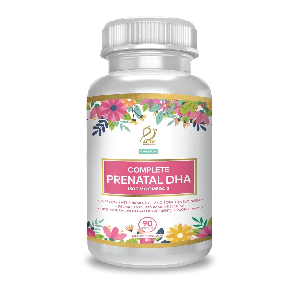 ACTIF Kompletná prenatálna DHA s 1500mg Omega-3, 100% Natural, Organic DHA, EPA