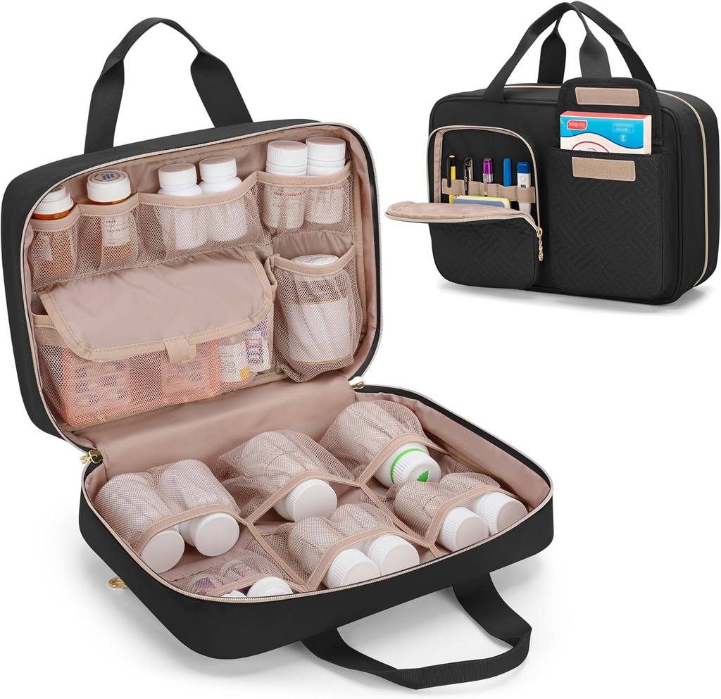 Damero Medicine Organizátor, Pill Bottles Storage Travel Bag for Prescription Mediciation, Medical Supplies, Black