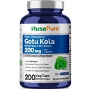 NusaPure Gotu Kola Kapsule 20:1 extrakt, 200 mg ekvivalent 4000mg per Veggie Caps, 200 gróf, Non-GMO, Vegan, Bioperine - tradičný rastlinný extrakt