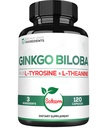 1000mg Ginkgo Biloba Supplements with L-Tyrosine, L-Theanine - 120 Kapsule pre 2-Month Supply - Support Focus, Mermory Function, Brain Health & Vision Quality