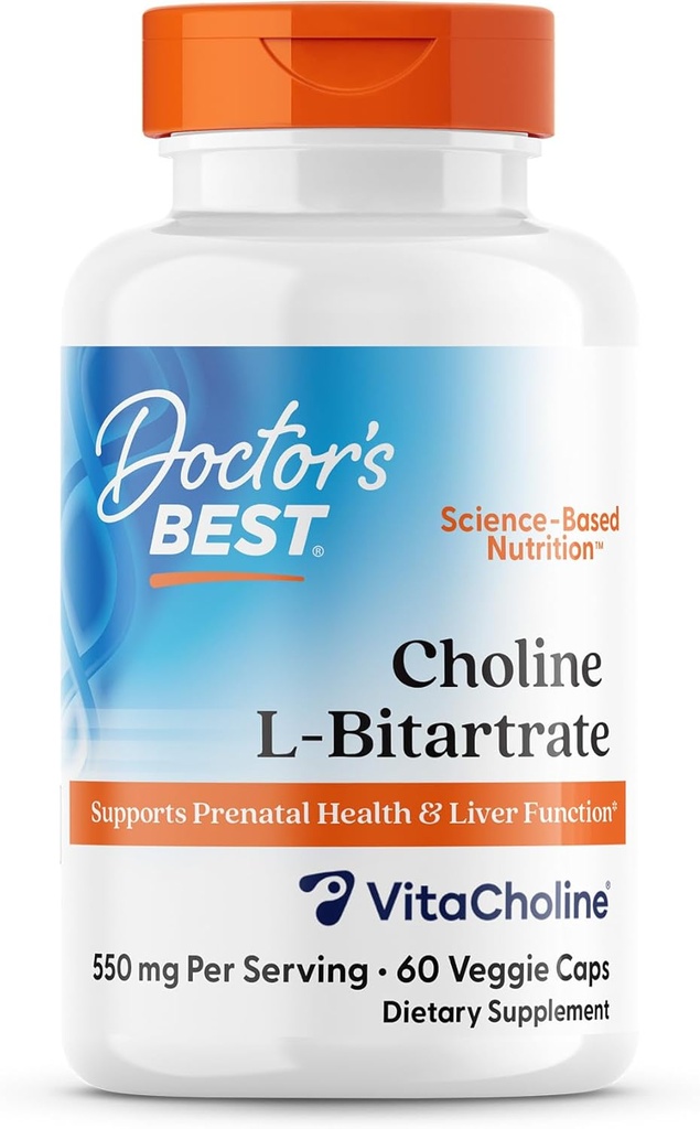 Najlepšie cholín L-bitartrát (vitacholín), podporuje prenatálne zdravie a funkciu pečene, non-GMO, bez lepidla, Soy Free, Vegan 60 Veggie Caps