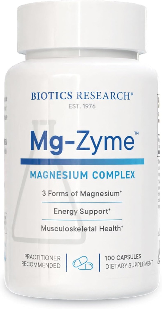 Biotics Research Mg-ZymeTM Triple Magnézium Complex 100 mg- Magnézium Glycinát, Glukonát, Aspartát Pridružený doplnok, Vysoká absorpcia, Podpora spánku, Energia, Kardiovaskulárne zdravie100 Kapsule