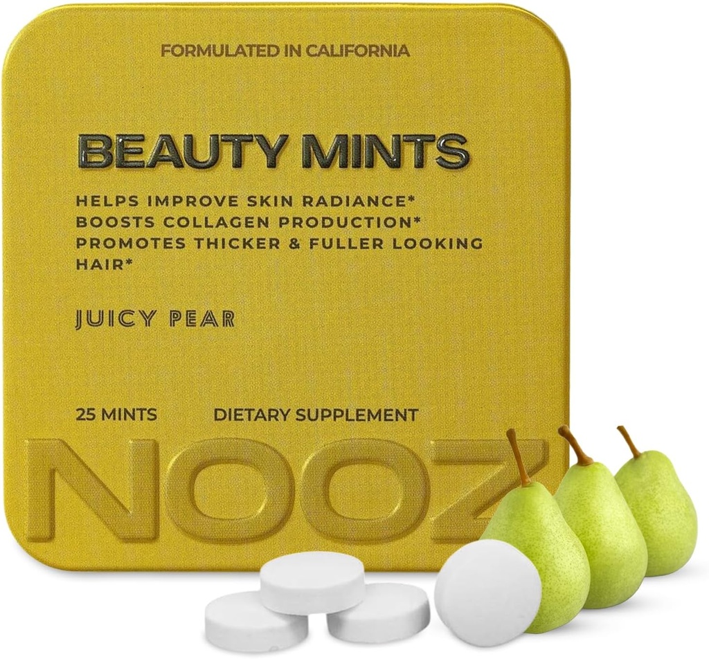 NOOZ Beauty Mincovne - Bezcukrová biotínová mincovňa pre žiariace kože, zdravé vlasy a silné nechty - Šťavnatá Pear Chuť 