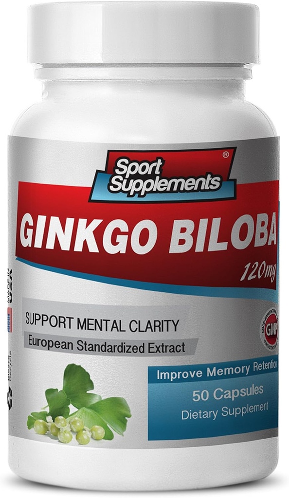 Brain Doplnky pre pamäť a zameranie - Ginkgo BILOBA 120MG - Gingko biloba Plant, Focus Doplnky pre dospelých, Gingko biloba Doplnky, Ginko biloba Pills Natural, Pamäťové doplnky - 1B 60 Caps