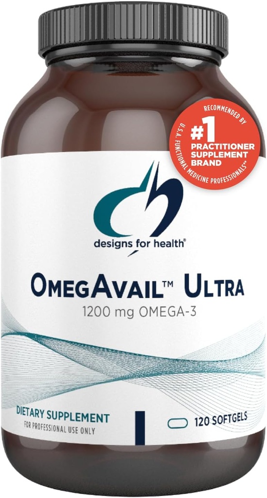 Designs for Health OmegAvail Ultra TG Fish Oil 1200mg - triglycerid Form Omega 3 Fish Oil Supplement with DHA/EPA - No Fishy Dochute (120 Softgels)