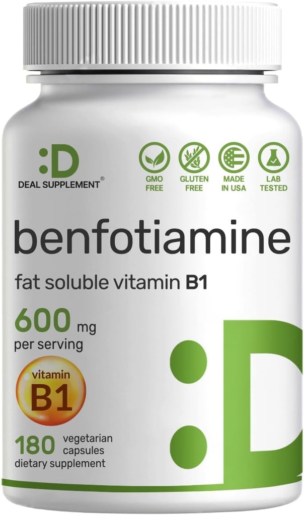 Benfotiamín 600mg Per Serving, 180 Veggie Capsules (300mg per Cap) 
