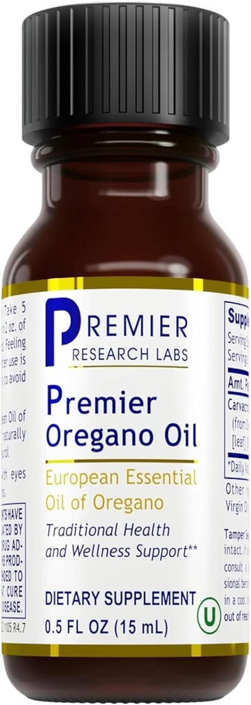 Premier Research Labs Premier Oregano Oil - Oil of Oregano kvapky s Carvatrol, Jedlé Oregano Essential Oil Supplement for Immune & Gut Health - 0.5 Fl Oz