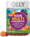 OLLY Kids Multivitamín a probiotické Gummy, Tráviaca podpora, Vitamíny A, D, C, E, B, Zinok, Žuvacie doplnky, Berry Flavor, 50 denné dodávky - 100 Počet
