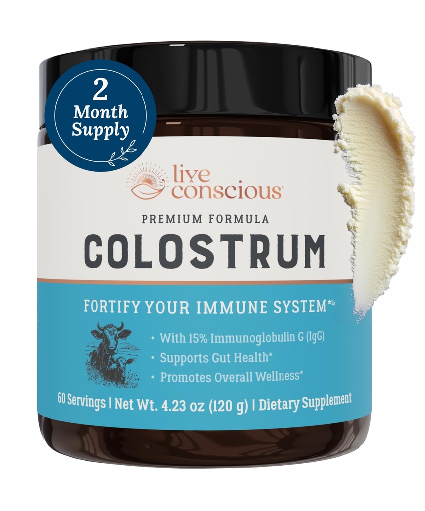 Živé vedomie Colostrum Powder - Tráva Fed Colostrum Supplement s Lactoferrin pre vstrebávanie železa - Hovädzí Colostrum imunitný systém doplnok