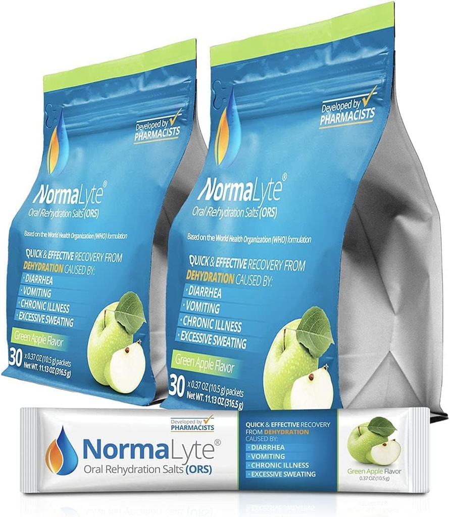 NormaLyte perorálne rehydratačné soli-2 Pouchy - 60 Sticks (Yields 500ml na balenie)-Apple 