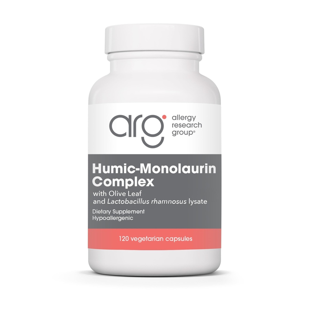 Skupina Alergy Research Group Humic-Monolaurin Complex - Imunitný systém Podpora, Kyselina Humidová Doplnky, s Olive Leaf, Vegetariánske kapsule - 120 Počet