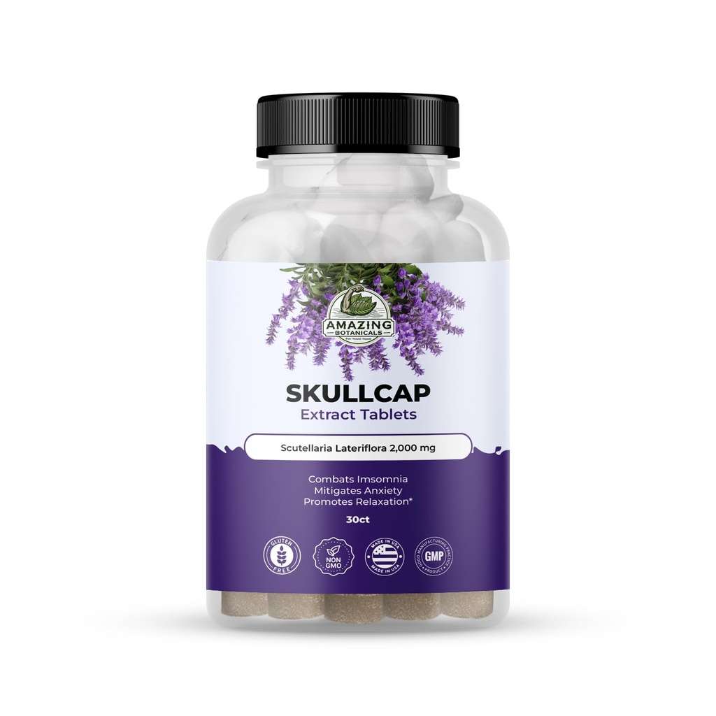Amazing Botanicals Skullcap 10X Extract tablety 2,000 mg - High Potency Herbal Supplement for Relaxation and Wellness - 30 tabliet