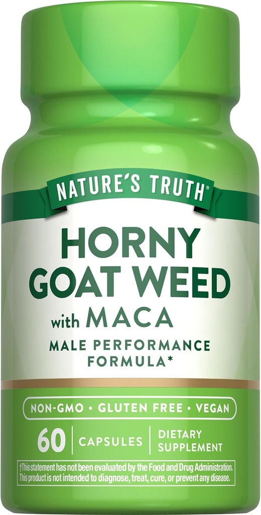 Nature's Truth Horny Goat Weed with Maca | 60 Powder Extract Capsules | Vegan, Non-GMO and Gluten Free Supplement