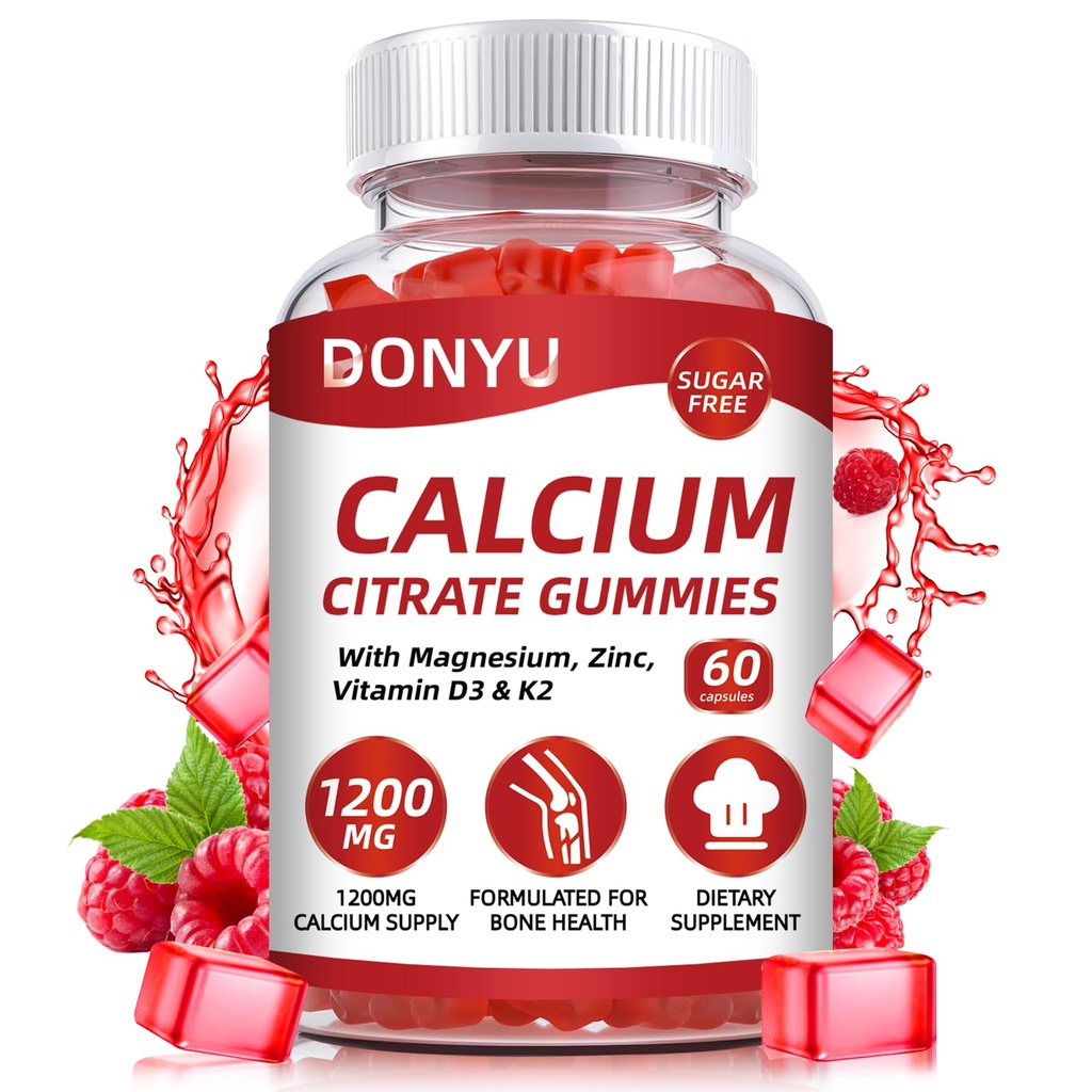 Vápnik Citrát 1200 mg Gummy s vitamínom D3: s vápnikom horčíkový zinok Vitamín D3 K2 pre kostnej hmoty Immune - Ultimate Absorpcia vápnik doplnok pre ženy a mužov, bez cukru