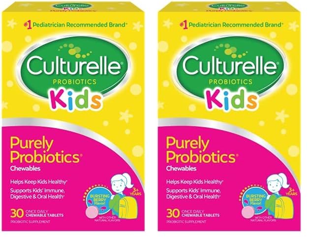 Culturele Kids Chewable Daily Probiotic for Kids, Ages 3+, No.1 Pediater-Recommended Brand, Natural Berry, Daily Probiotics for Digestive Health, Oral Care & Immune Support, 2 mesiace dodávky