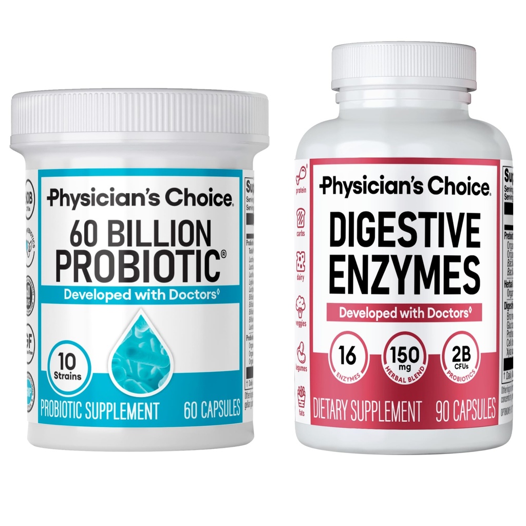 CHOICE lekára - Optimal Gut Health Bundle: 60 miliárd probiotických 60ct + tráviace enzýmy 90ct pre trávivý komfort a imunitnú podporu