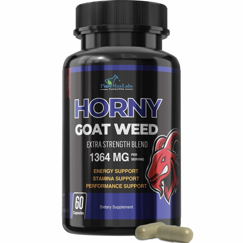 Horny Kozí burina extra sila - s Maca, L-arginín, ženšen - Boost Desire, Výkon, Stamina, Energia, Non-GMO Formula, 60 Kapsule