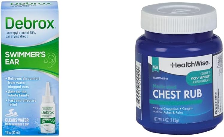 Debrox Swimmer ušné kvapky, 1 Fl Oz a HealthWise Mediked Chest Rub, 4 oz. Závit