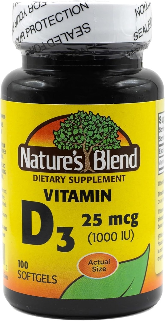 Zmes vitamínu D3 v prírode 25 MCG (1000 IU) Jednoduché prehltnutie, 100 SOFTGELOV