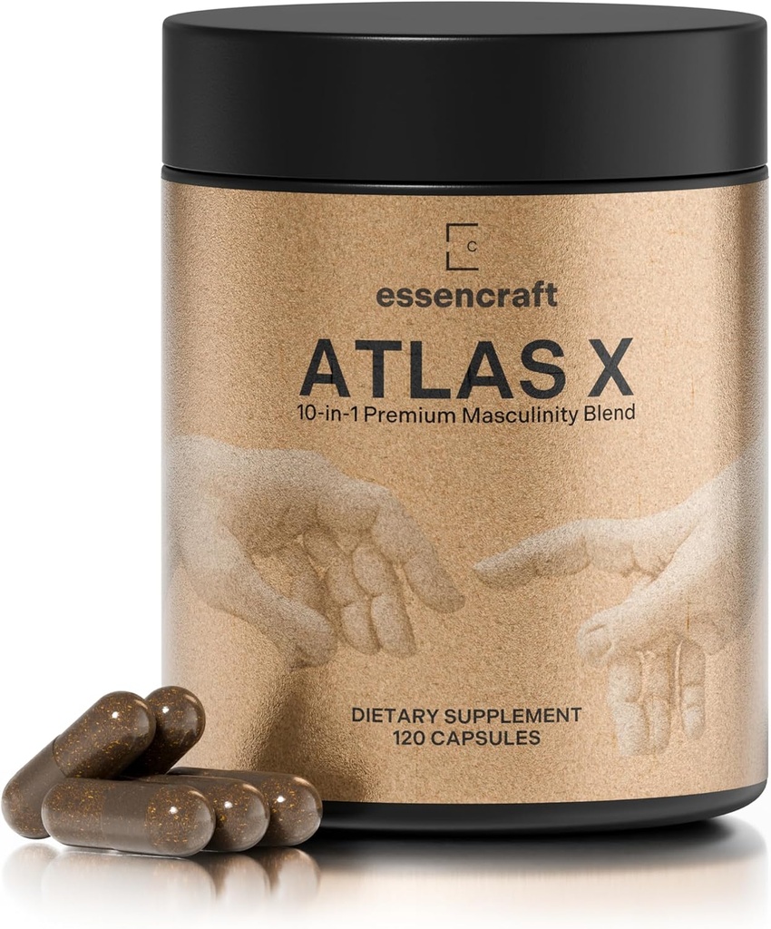 ATLAS X 10-in-1 Maximimality Supplement for Men - Energy, Strength & Vitality Capsules with Shilajit, Ashwagandha, Zinok, Safed Musli, Tongkat Ali, Black Maca, Fadogia Agrestis, 2 mesiace dodávky