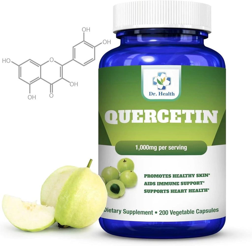 Quercetin 1000Mg 200 Vegetariánske kapsule Dietary Supplement (non-GMO,Gluten Free) Natural Bioflavonoidy podporuje kardiovaskulárne zdravie, respiračné zdravie, podpora Imunita a zdravé starnutie vyrobené v USA