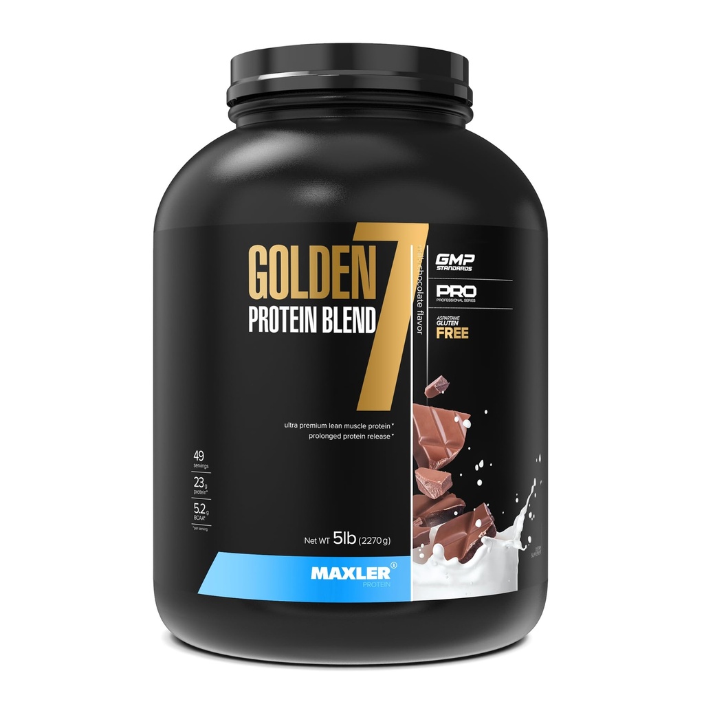 Maxler Golden 7 Bielkovina zmes - Proteín prášok na svalový zisk a zotavenie - Mlieko čokoláda Proteín prášok 5 LB