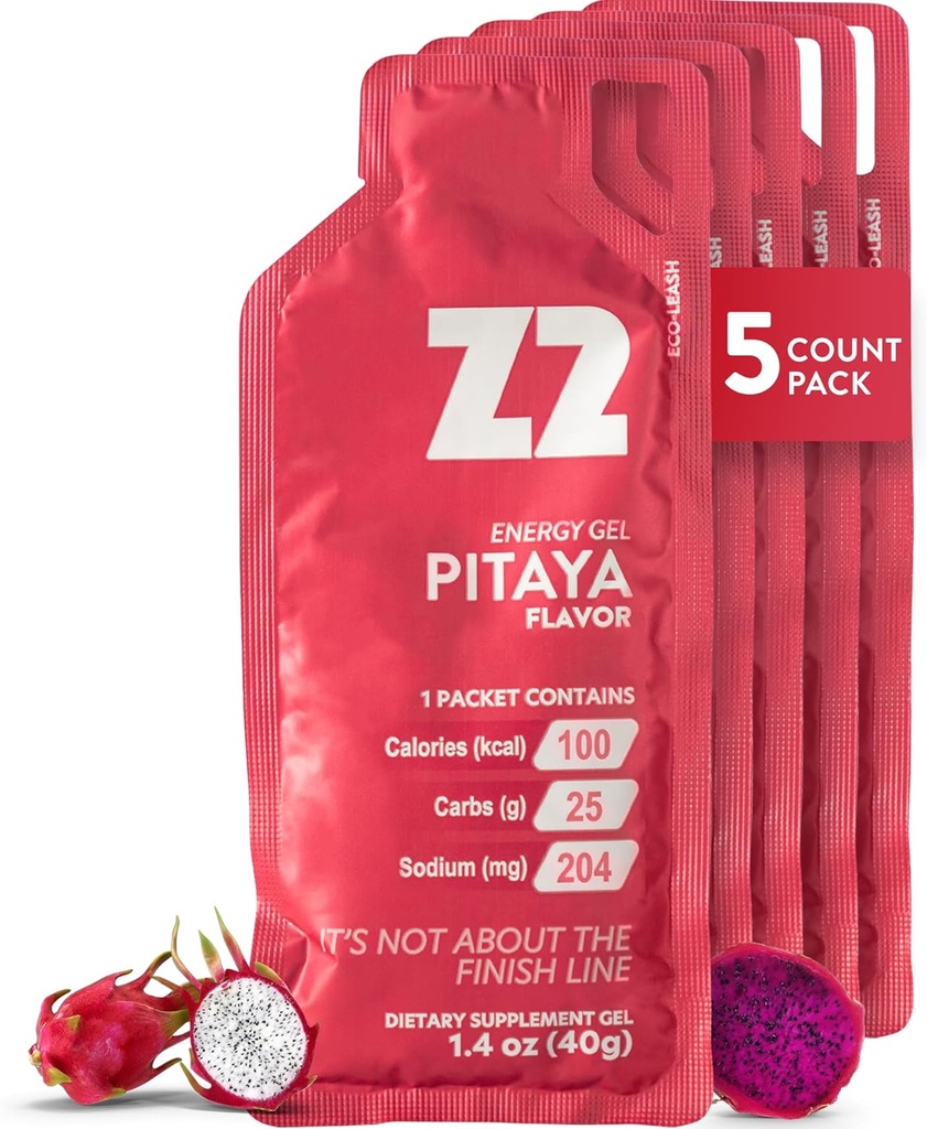 Z2 Dragon Fruit Energy Gel Performance - 25g Carb, 204mg Sodík, Electrolytes, Pre & Počas tréningu, Boosts Endurance for Running, Cycling, Biking, and Sports - 5-Count Pack