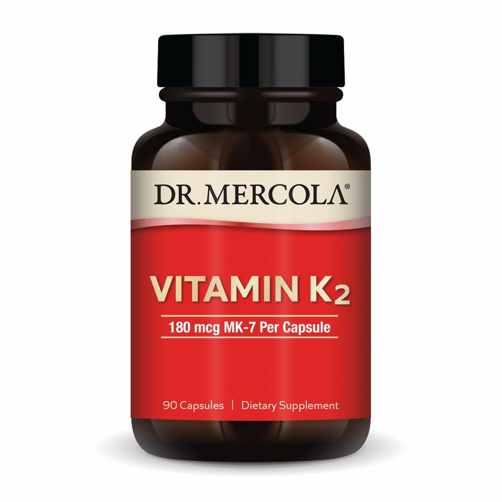 Dr. Mercola Vitamín K2-180 mcg Vitamín K2 ako MK-7 - podporuje zdravú arteriálnu funkciu a zdravie srdca - non-GMO, bezlepkové a mliečne - 90 kapsúl (90 porcií)