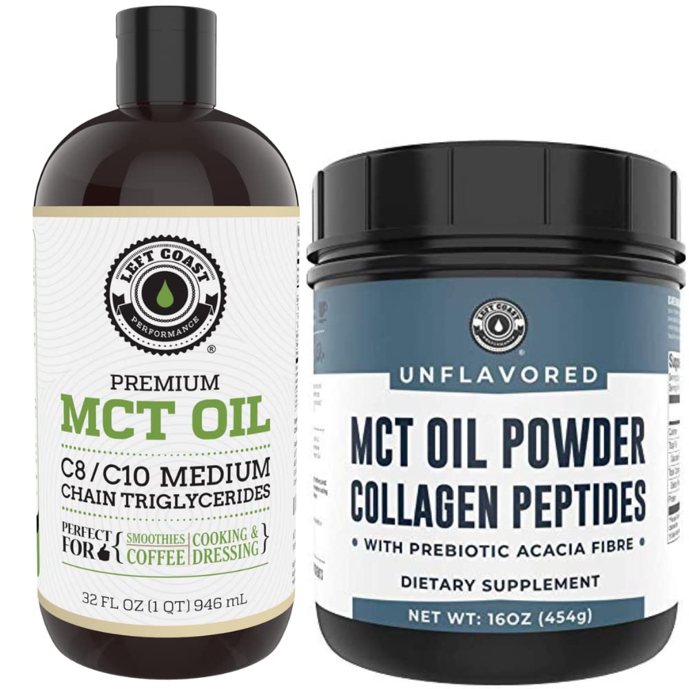 Výkon na ľavom pobreží 32oz Premium MCT Oil a 16oz Unflavred MCT + Collagen Powder