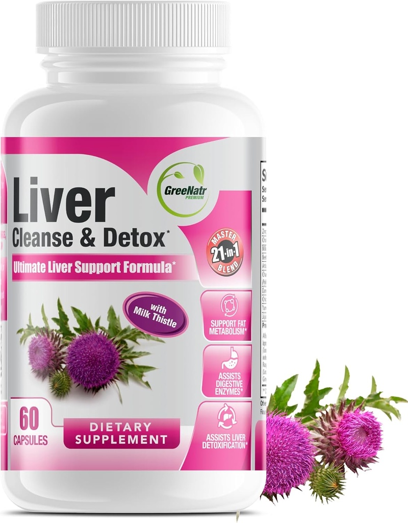GreeNatr Pečeň Cleanse Detox & Repair Formula - Milk Thitle, Berberine, Ginger, Repeat Root, Púpava Root, Artičok extrakt, a Chanca Piedra pre Optimálna podpora zdravia pečene (1 fľaša)