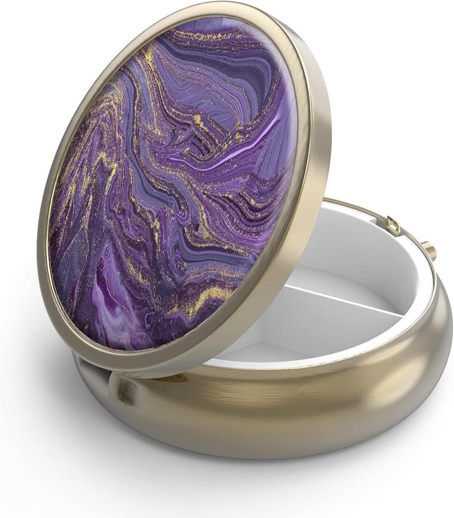 Pill Case Pill Box so zrkadlom retro 3 Compartment Malá tabletka Prípad pre Purse alebo vrecko Bronze Malá rudová pilulka alebo vitamíny, Rybí olej, Doplnky, Pill obsahuje cestovné darčeky [Zlatý mramor]