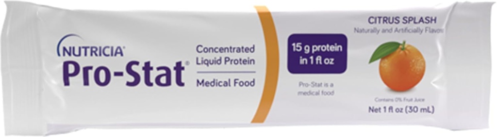 Nutricia Pro-Stat Sugar Free Citrus Splash - 1 oz Pakets, Balenie 96 - High-Protein, Ready-to-Drink Medical Food for Wound Care, Muscle Loss, and Malnutrition Management