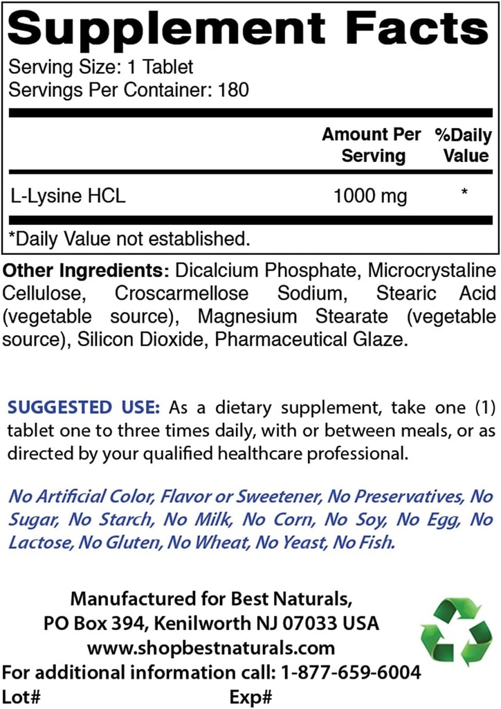 Najlepšie prírodné L-lyzín 1000 mg & Vitamín C 1000 mg
