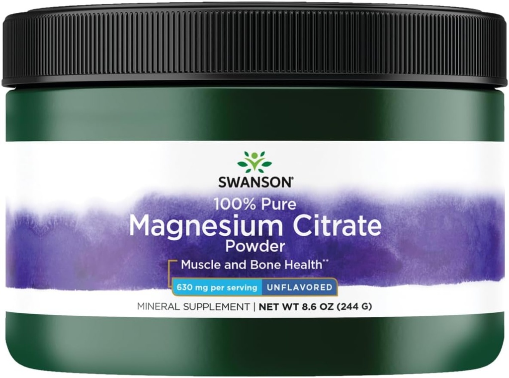 Swanson 100% Pure Magnesium Citrate Powder - Unflavored 630 mg 8.6 oz Pwdr