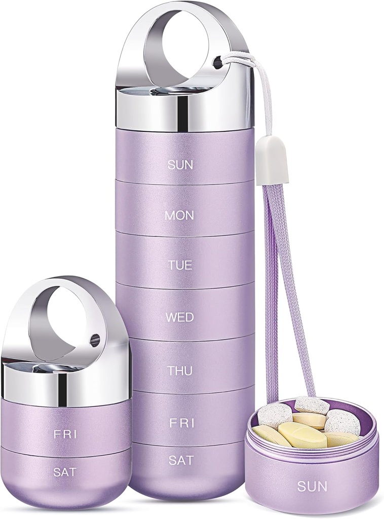 Zannaki Metal Travel pilulka Organizátor, Prenosné vodotesné Týždenná pilulka, Veľká hliníková zliatina Pill Case Container, BPA Free 7 deň Daily Medicine Holder Holder pre vitamín, Rybí olej, doplnok