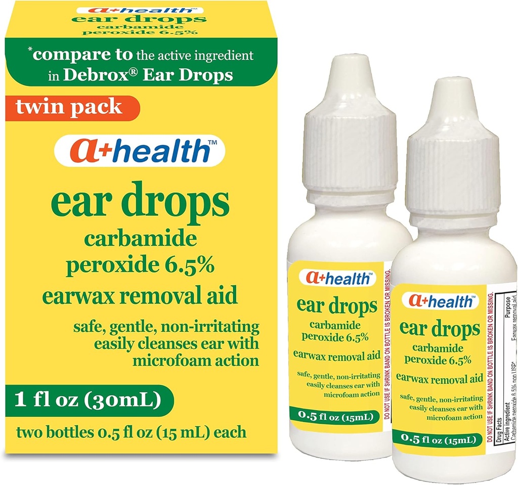 A+Health Earwax Remove Drops, Carbamide Peroxid 6,5%, Made in USA, Twin Pack, 1 fl Ounce(Dve 0,5 fl oz fľaše)