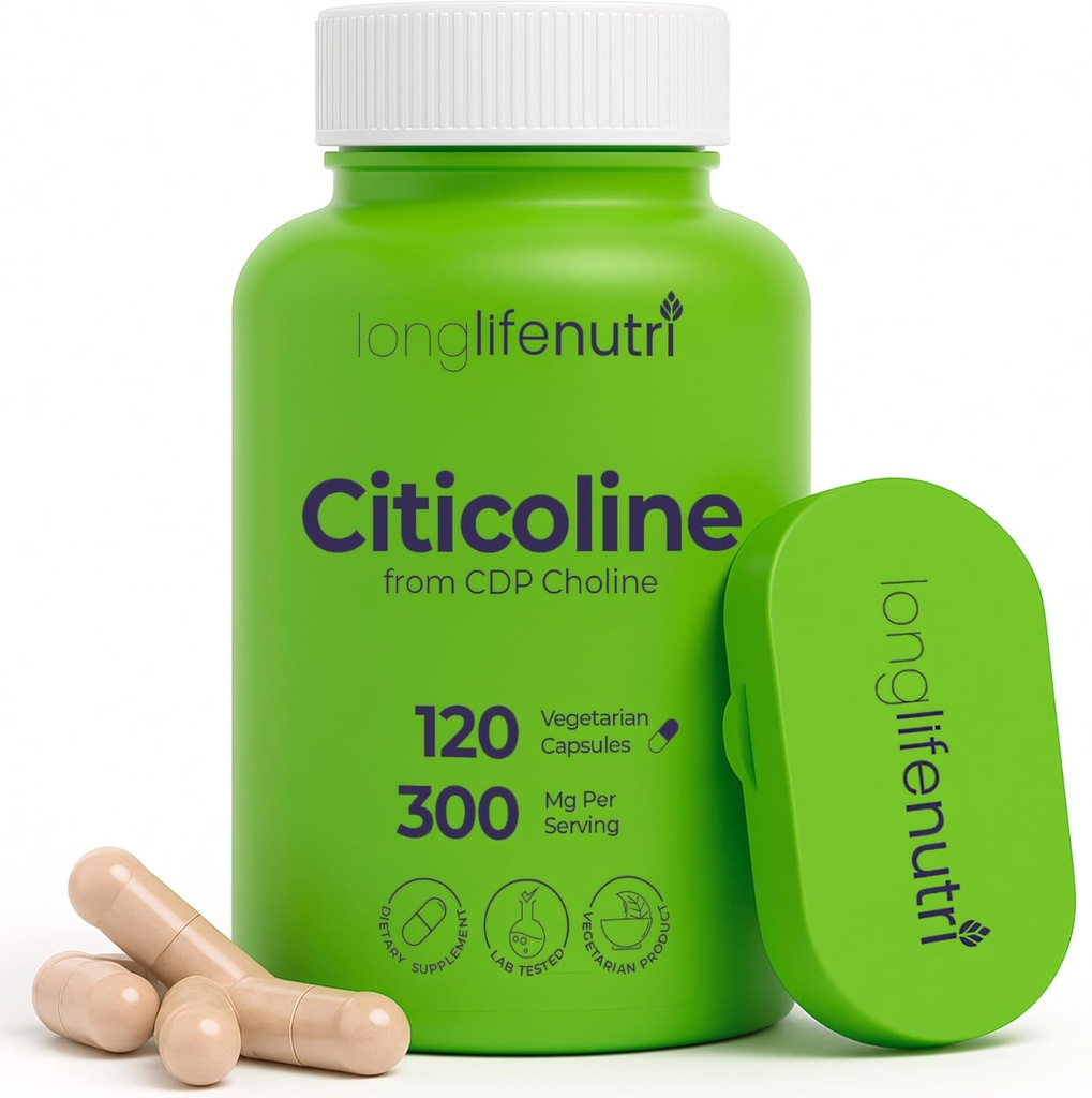 LongLifeNutri Citroline (CDP-Choline) 300 mg, 120 Vegetariánske kapsule, 4-Month Supply, GMP Certified, Made in USA