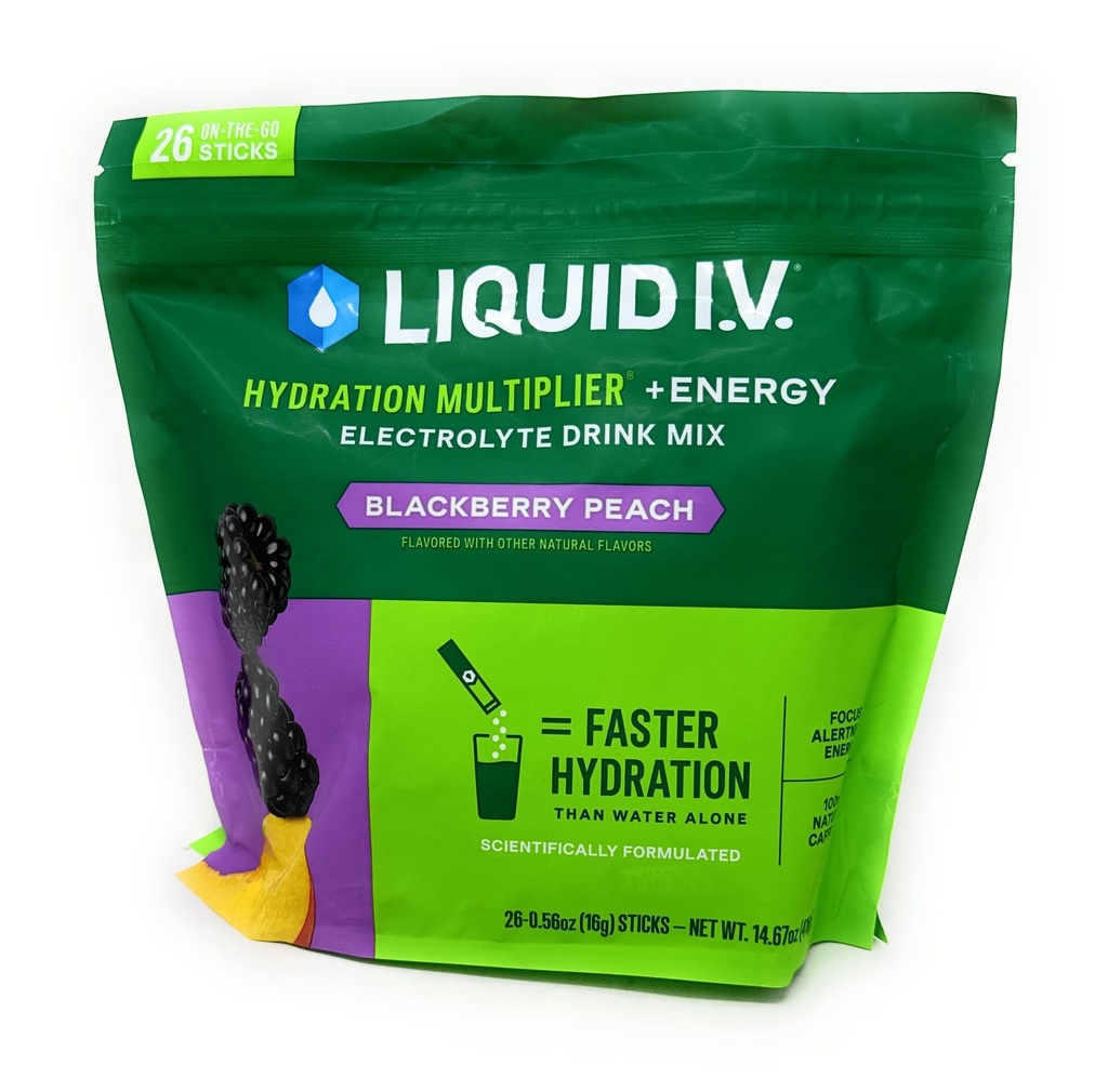 Tekutý I.V. Hydratačný násobiteľ + energetický nápoj Mix, BlackBerry Peach (26 balení)