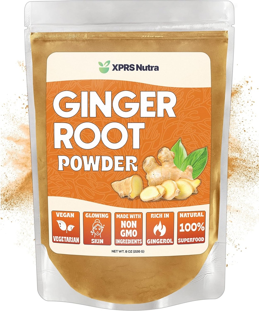 XPRS Nutra Ginger Powder - Premium Ground Ginger Root Powder with Potent Spicy Flavor - Ground Ginger Powder - Vegan Friendly Trvalo rastúci Powdered Ginger (8 Ounce)