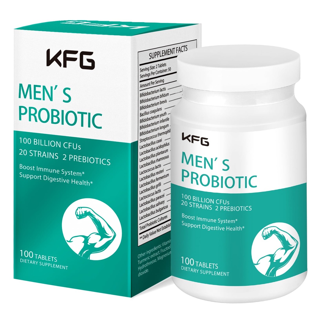 KFG Probiotické doplnky 100 miliárd CFU, 20 kmeňov, 2 prebiotiká a tráviace enzýmy, podporuje zažívanie, imunitnú podporu, zdravie a metabolizmus, non-GMO, bez lepku a sóje, 100 tabliet
