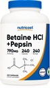 Nutricost Betaine HCl + Pepsin 790mg, 240 Kapsule - Vegetariánske a GMO bez cla